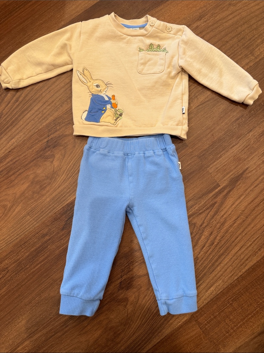 Cream Peter Rabbit Top and Blue Ribbed Leggings Kids Matching Set